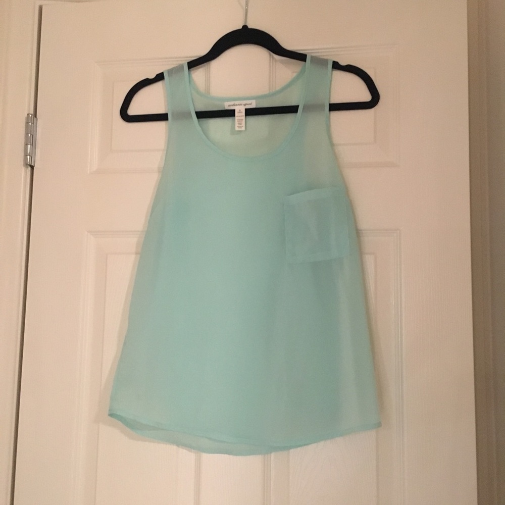 Mint green sheer tank top blouse.
